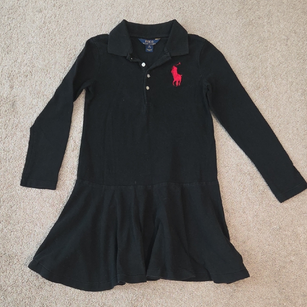Ralph Lauren Girl's Black Polo Dress with Red Logo